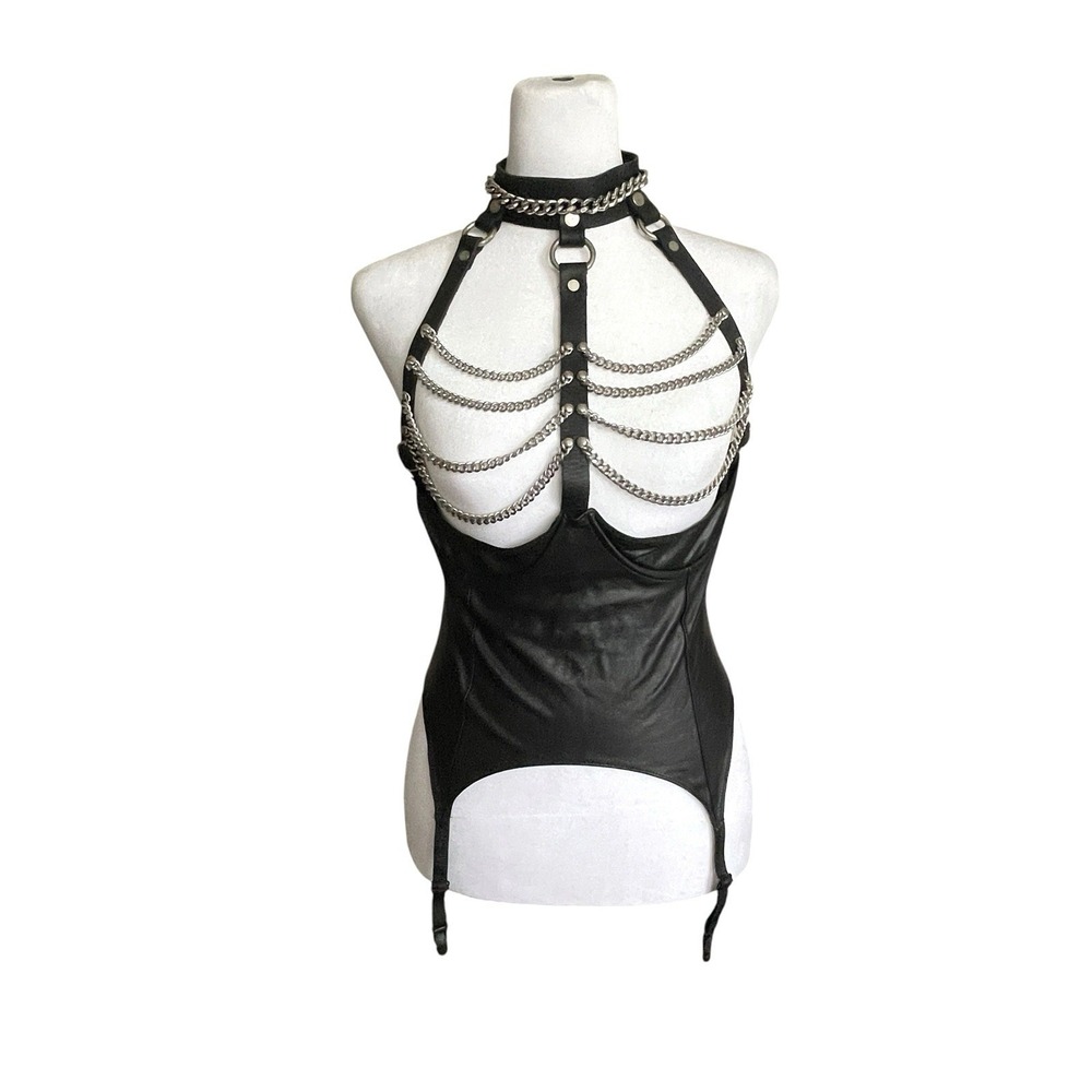 Vintage 90s Y2k XTC Leather Of New York Body Harness Chain Fetish Rave BDSM Sz M